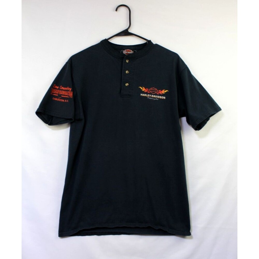 Low Country Harley Davidson Charleston SC 3 Button Shirt Black Size Medium